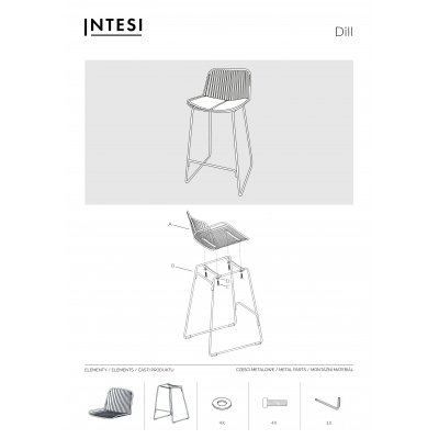 Krzesło barowe Dill High czarne z czarną poduszką