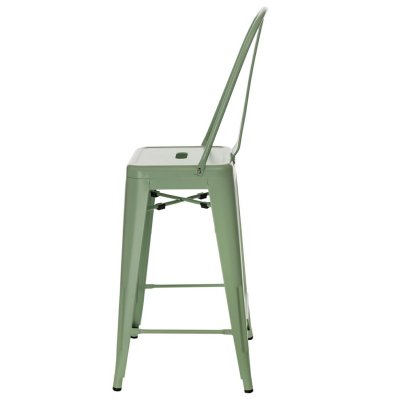 Stołek barowy Paris Back zielony inspirowany Tolix