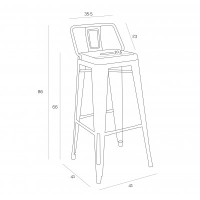 Hoker Paris Back short 66cm czarny insp. Tolix