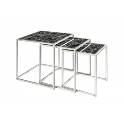 INVICTA zestaw stolików ELEMENTS 3 czarne szkło - imitacja marmuru