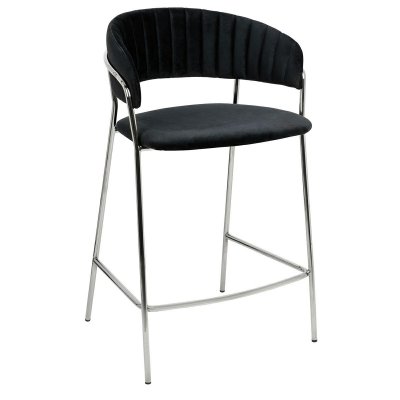 Krzesło barowe MARGO 65 czarny - welur, podstawa chromowana