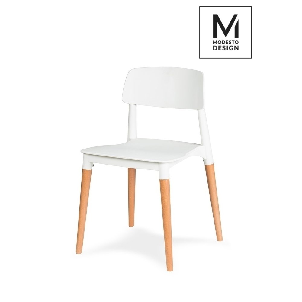 MODESTO krzesło ECCO białe - polipropylen, podstawa bukowa