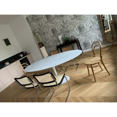 Stół TULIP ELLIPSE MARBLE CARRARA biały - blat owalny marmurowy, metal
