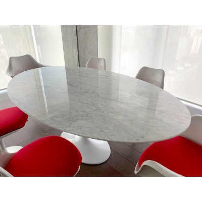 Stół TULIP ELLIPSE MARBLE CARRARA biały - blat owalny marmurowy, metal