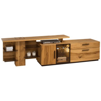 Moreno RTV II lewa (z dostawką, półki szkło)